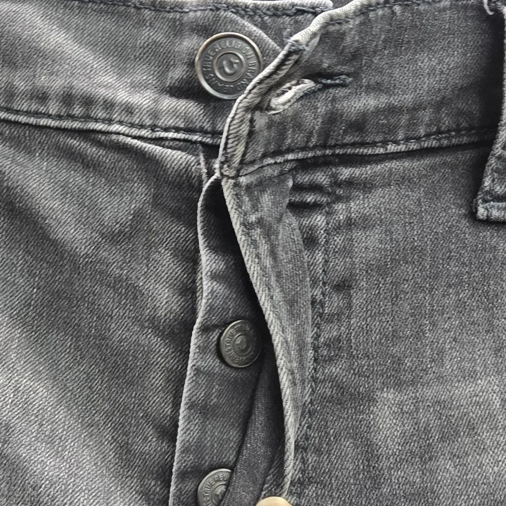 True Religion Men Jeans 36 Black Paint Splatter‎ Rocco Relaxed Skinny Grunge Y2K